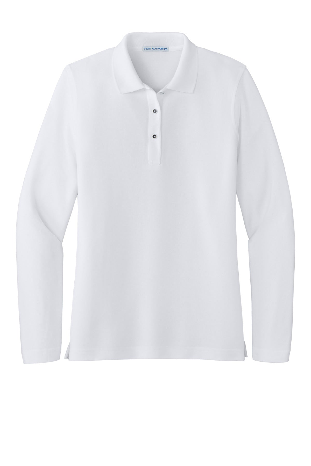 Port Authority Women's Silk Touch Long Sleeve Polo.  L500LS White