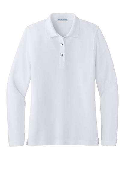 Port Authority Women's Silk Touch Long Sleeve Polo.  L500LS White