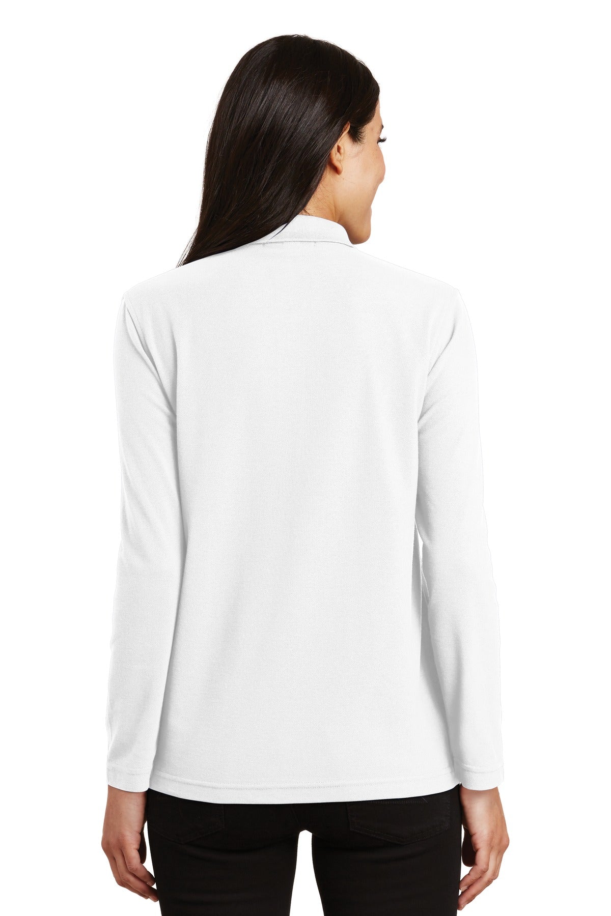 Port Authority Women's Silk Touch Long Sleeve Polo.  L500LS White