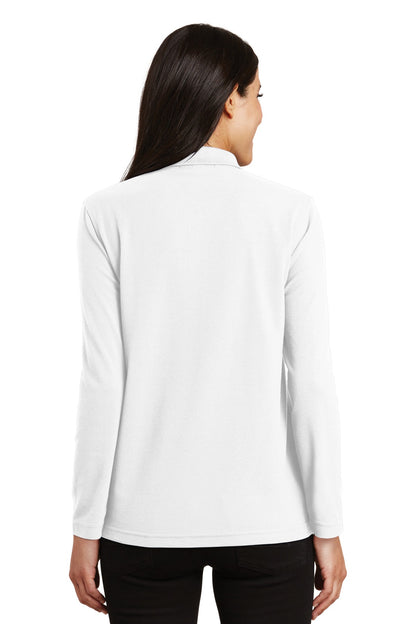 Port Authority Women's Silk Touch Long Sleeve Polo.  L500LS White