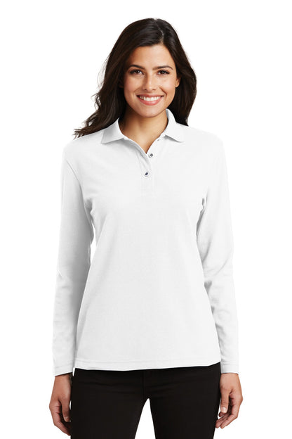 Port Authority Women's Silk Touch Long Sleeve Polo.  L500LS White
