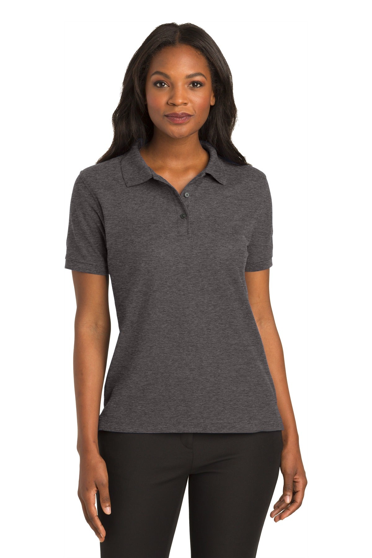 Port Authority Women's Silk Touch Polo.  L500 Charcoal Heather Grey