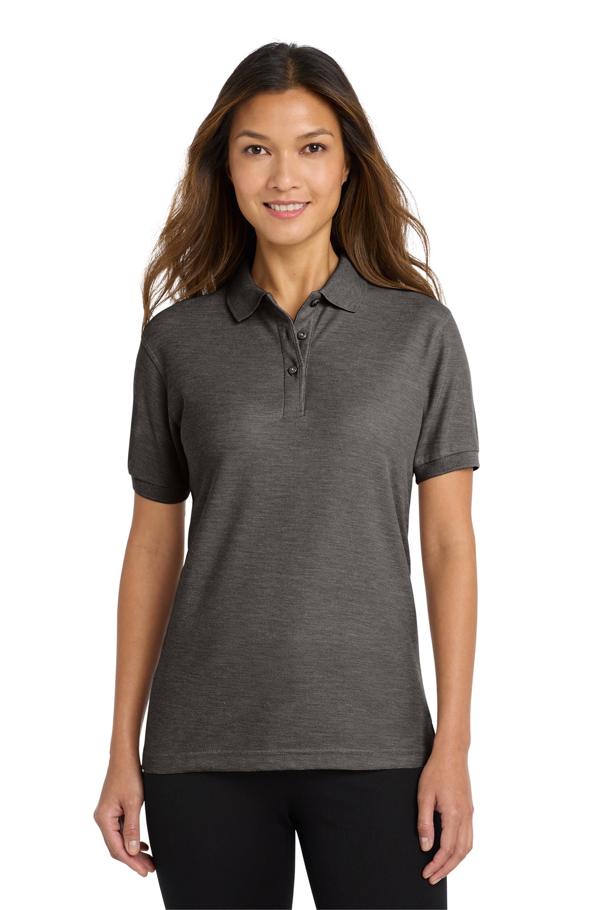 Port Authority Women's Silk Touch Polo L500 Charcoal Heather Grey
