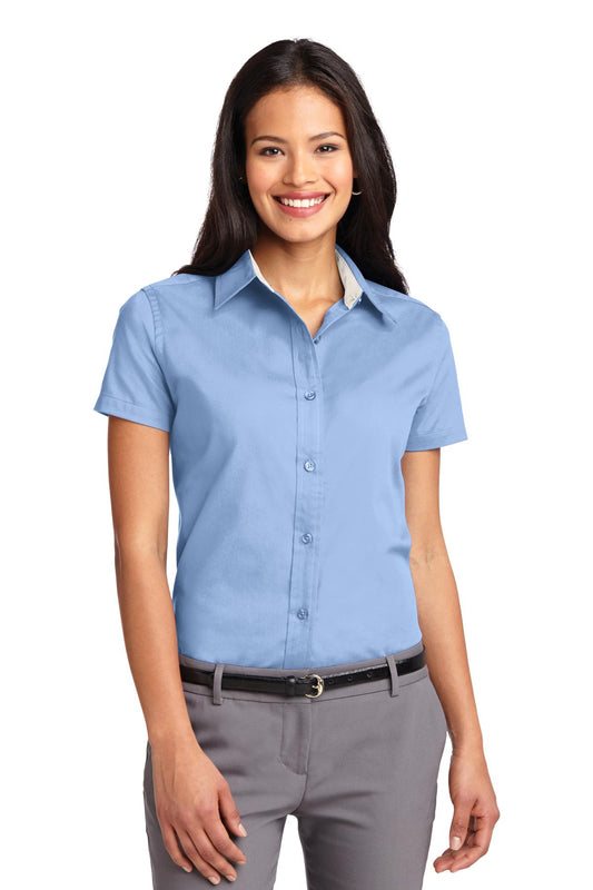 Port Authority Women's Short Sleeve Easy Care  Shirt.  L508 Light Blue/ Light Stone