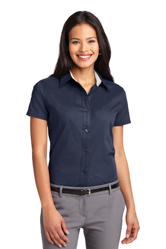 Port Authority Women's Short Sleeve Easy Care  Shirt.  L508 Navy/ Light Stone