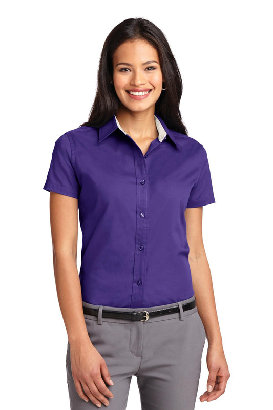 Port Authority Women's Short Sleeve Easy Care  Shirt.  L508 Purple/ Light Stone