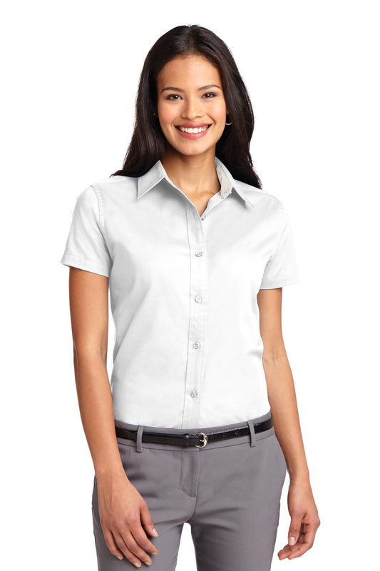 Port Authority Women's Short Sleeve Easy Care  Shirt.  L508 White/ Light Stone