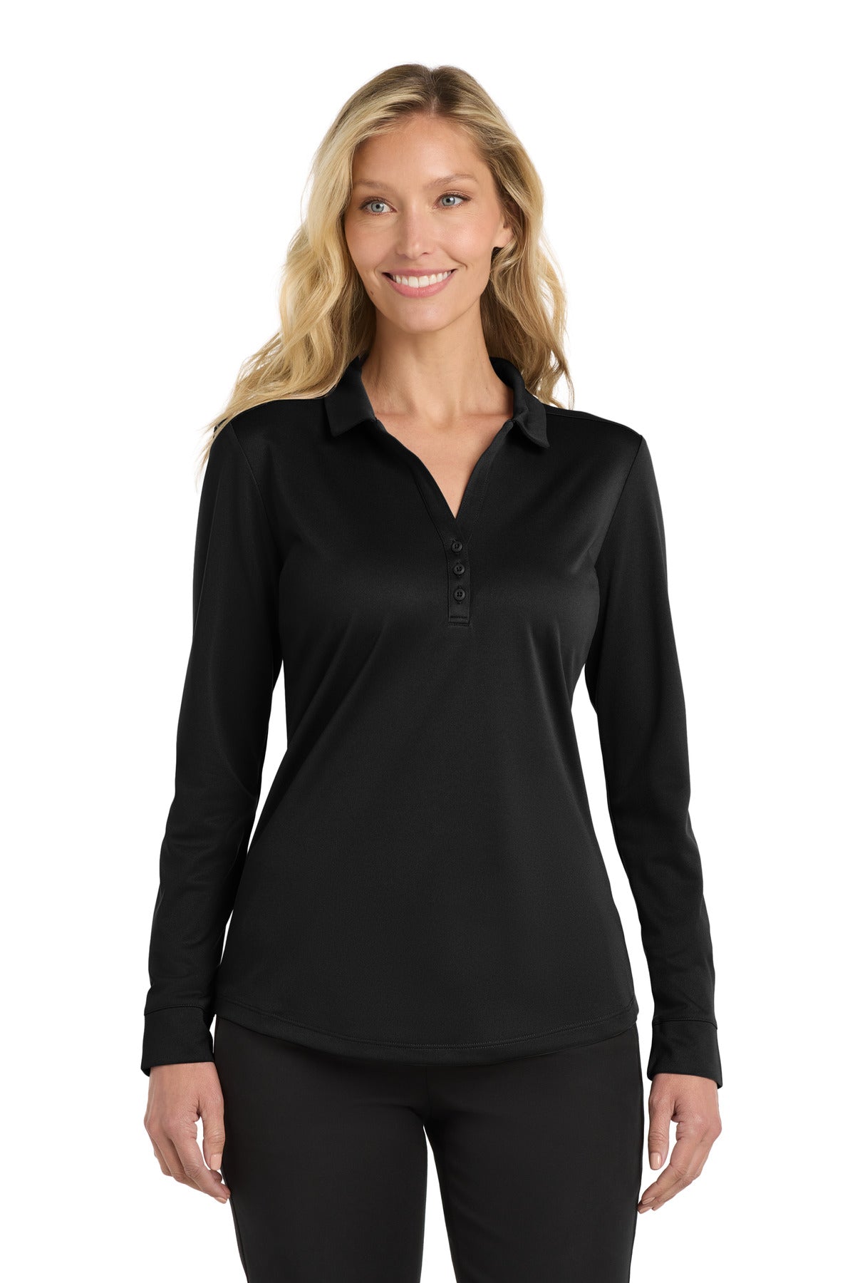 Port Authority  Women's Silk Touch   Performance Long Sleeve Polo. L540LS Black