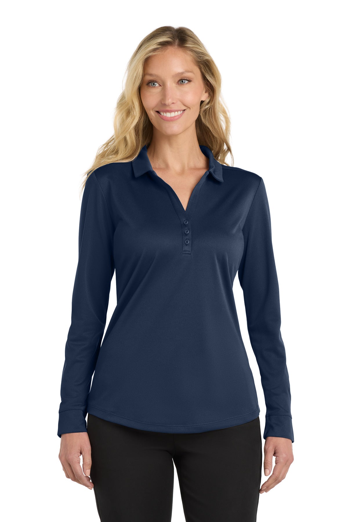 Port Authority  Women's Silk Touch   Performance Long Sleeve Polo. L540LS Navy