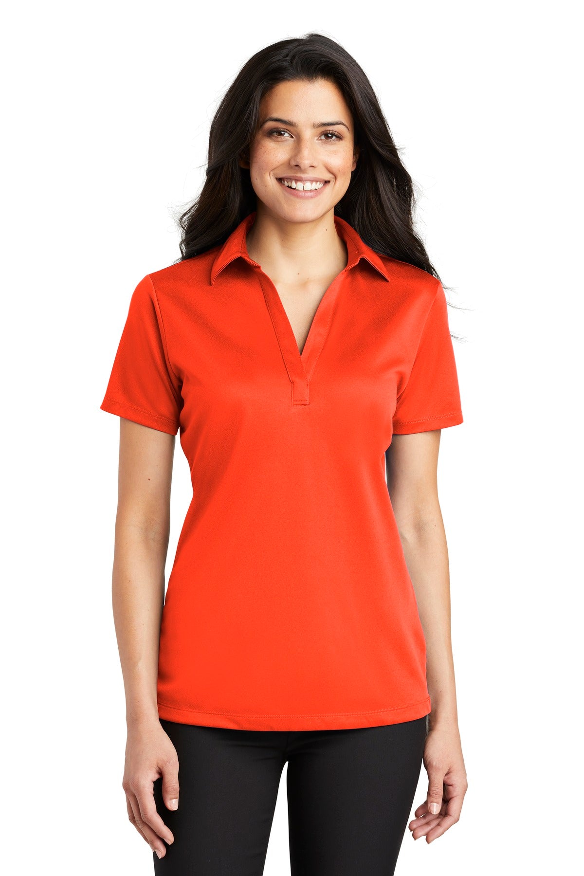 Port Authority Women's Silk Touch Performance Polo. L540 Neon Orange