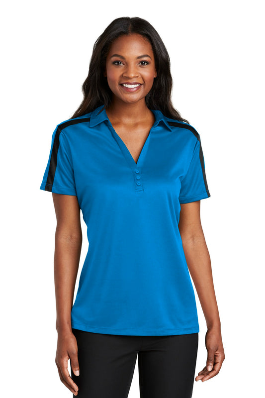 Port Authority Women's Silk Touch Performance Colorblock Stripe Polo. L547 Brilliant Blue/ Black