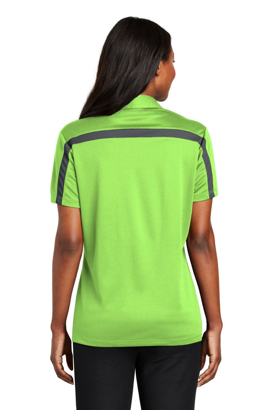 Port Authority Women's Silk Touch Performance Colorblock Stripe Polo. L547 Lime/ Steel Grey