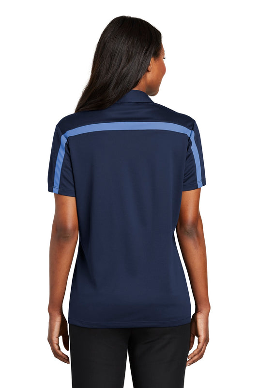 Port Authority Women's Silk Touch Performance Colorblock Stripe Polo. L547 Navy/ Carolina Blue