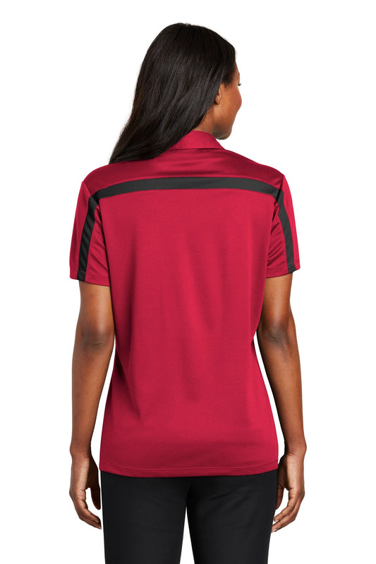 Port Authority Women's Silk Touch Performance Colorblock Stripe Polo. L547 Red/ Black