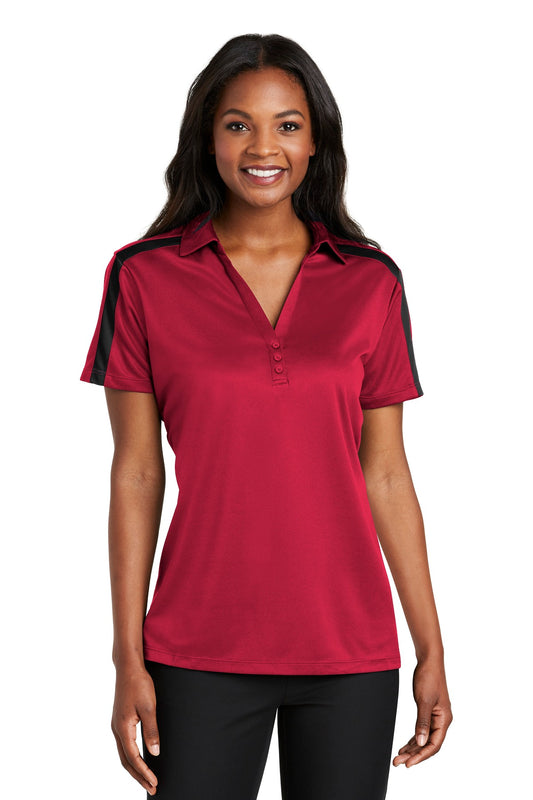 Port Authority Women's Silk Touch Performance Colorblock Stripe Polo. L547 Red/ Black