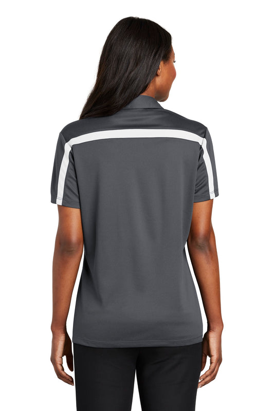 Port Authority Women's Silk Touch Performance Colorblock Stripe Polo. L547 Steel Grey/ White