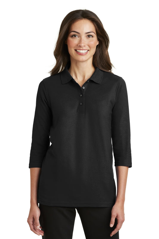 Port Authority Women's Silk Touch 3/4-Sleeve Polo. L562 Black