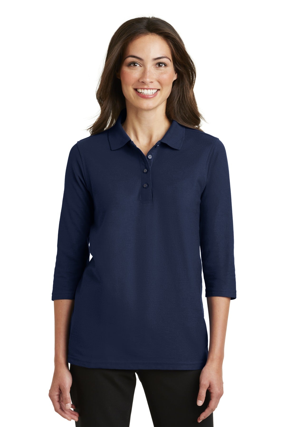 Port Authority Women's Silk Touch 3/4-Sleeve Polo. L562 Navy