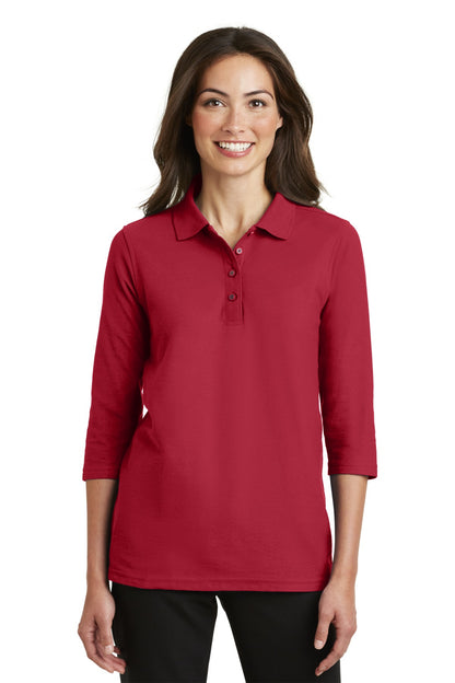 Port Authority Women's Silk Touch 3/4-Sleeve Polo. L562 Red