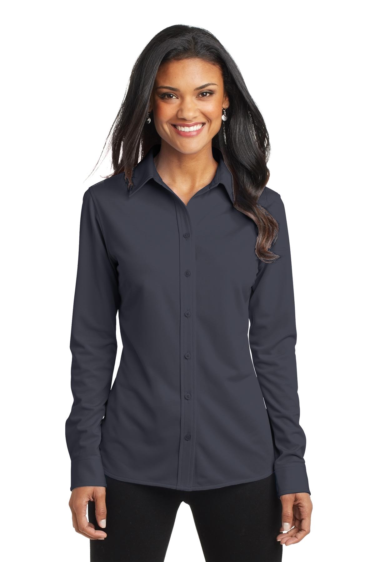 Port Authority Women's Dimension Knit Dress Shirt. L570 Battleship Grey