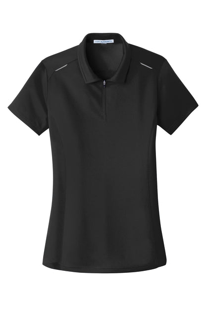 Port Authority Women's Pinpoint Mesh Zip Polo. L580 Black