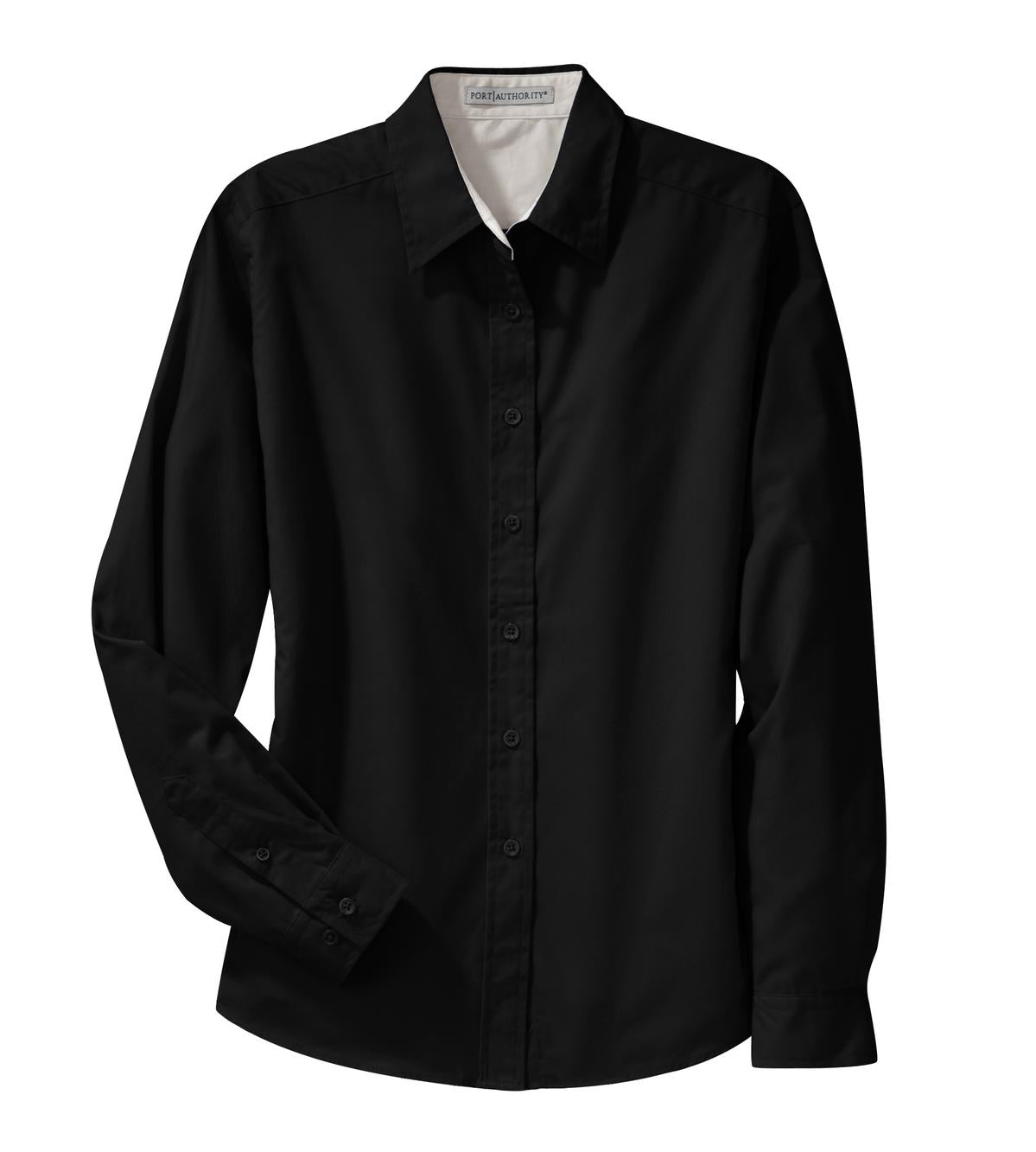 Port Authority Women's Long Sleeve Easy Care Shirt.  L608 Black/ Light Stone