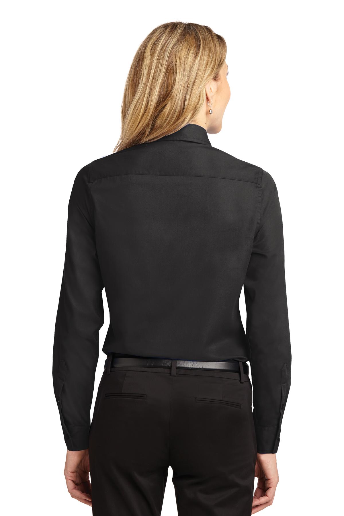 Port Authority Women's Long Sleeve Easy Care Shirt.  L608 Black/ Light Stone