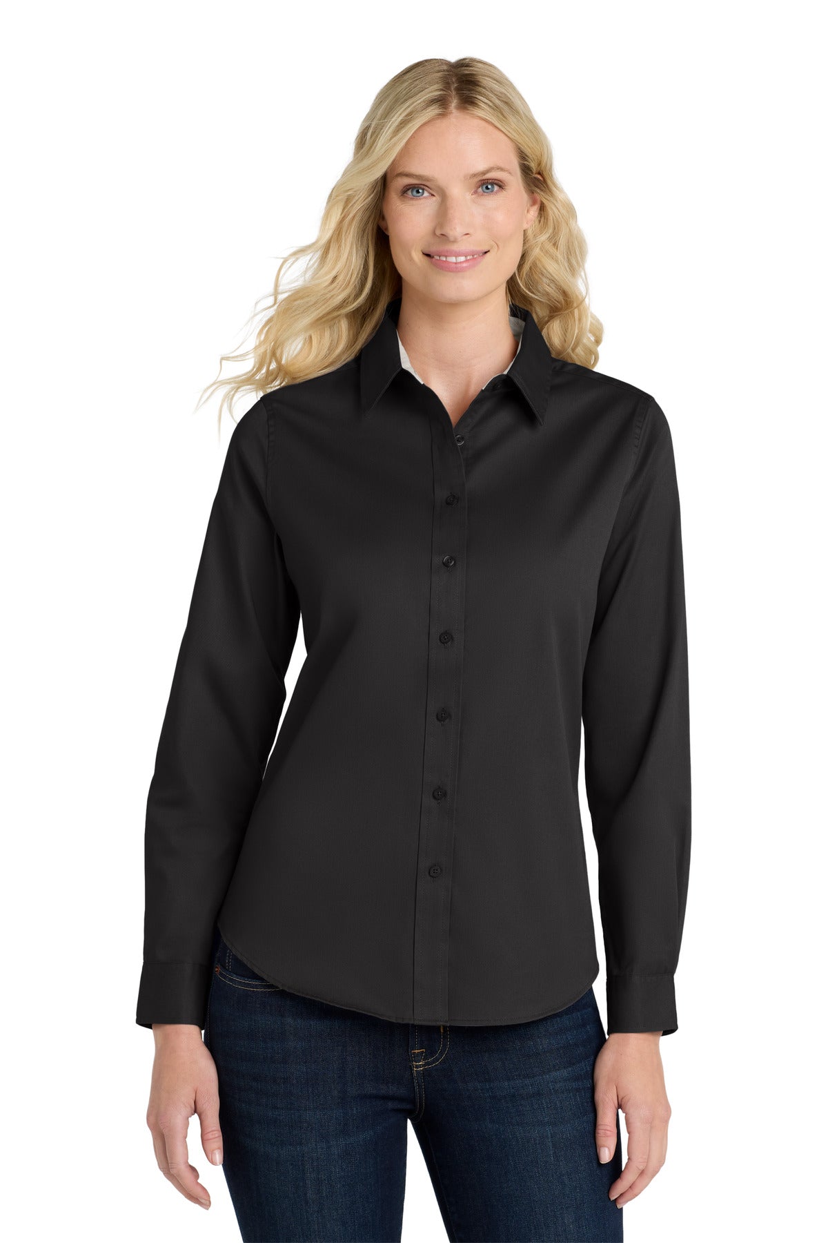 Port Authority Women's Long Sleeve Easy Care Shirt L608 Black/ Light Stone
