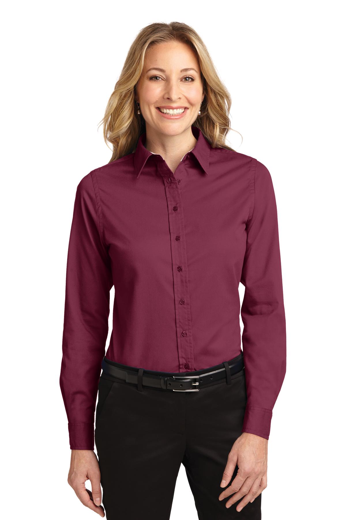 Port Authority Women's Long Sleeve Easy Care Shirt.  L608 Burgundy/ Light Stone