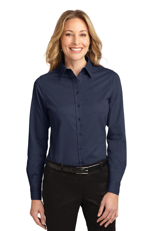 Port Authority Women's Long Sleeve Easy Care Shirt.  L608 Navy/ Light Stone