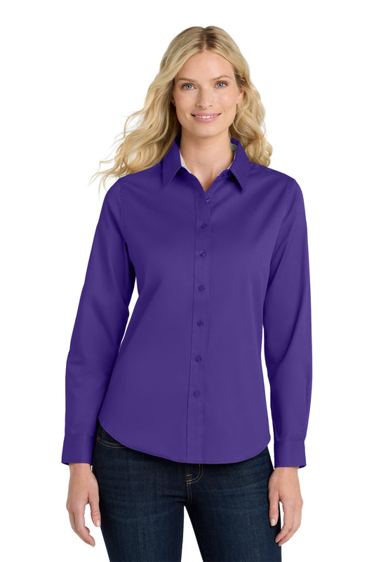 Port Authority Women's Long Sleeve Easy Care Shirt L608 Purple/ Light Stone