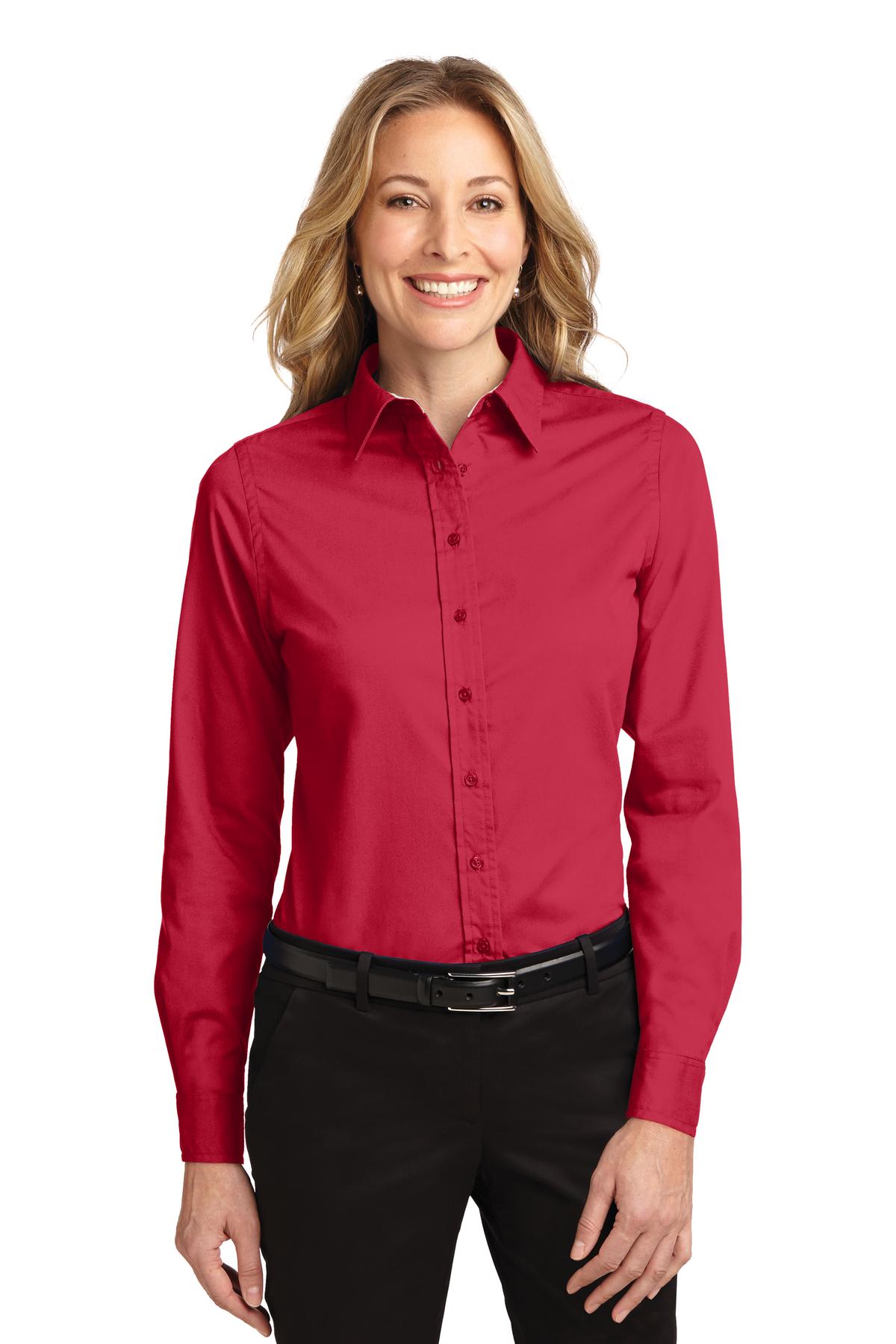 Port Authority Women's Long Sleeve Easy Care Shirt.  L608 Red/ Light Stone