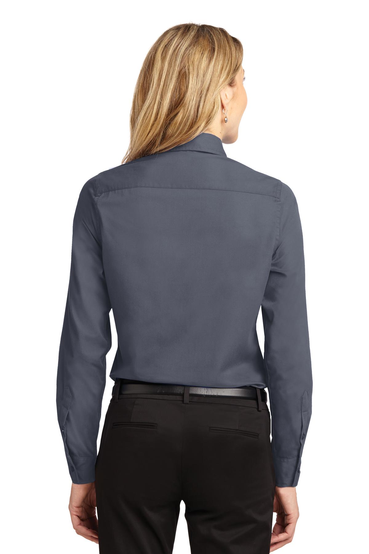 Port Authority Women's Long Sleeve Easy Care Shirt.  L608 Steel Grey/ Light Stone