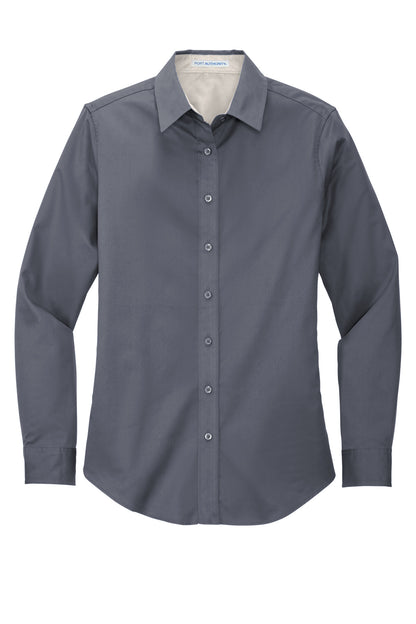 Port Authority Women's Long Sleeve Easy Care Shirt.  L608 Steel Grey/ Light Stone