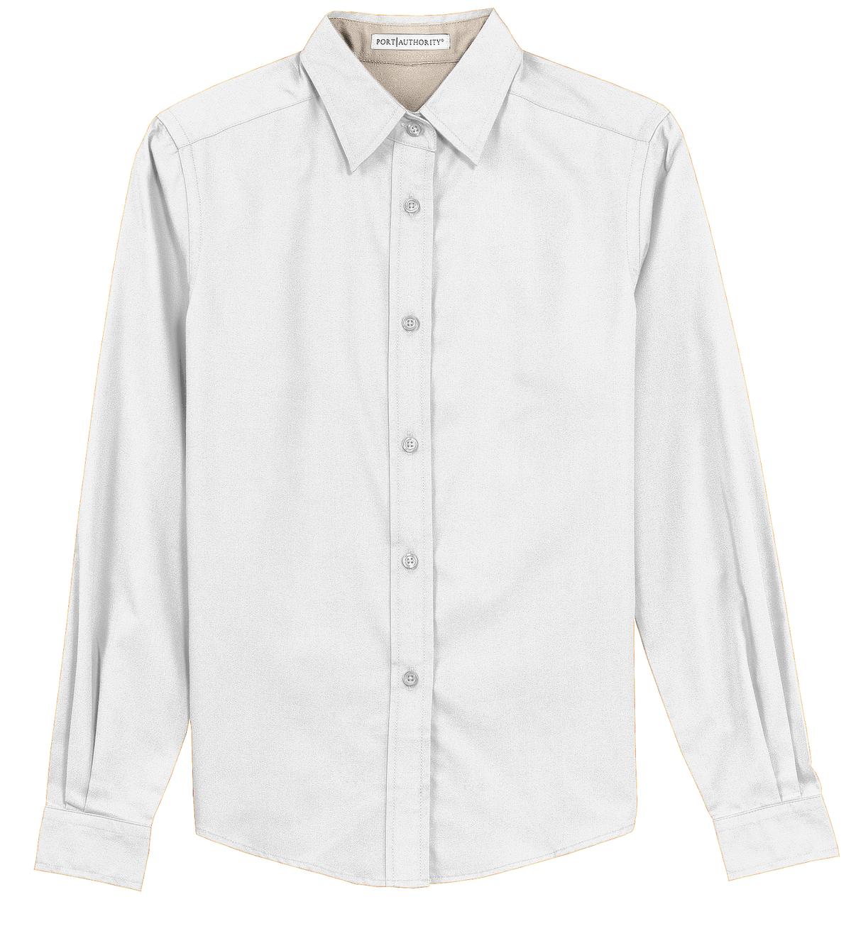 Port Authority Women's Long Sleeve Easy Care Shirt.  L608 White/ Light Stone