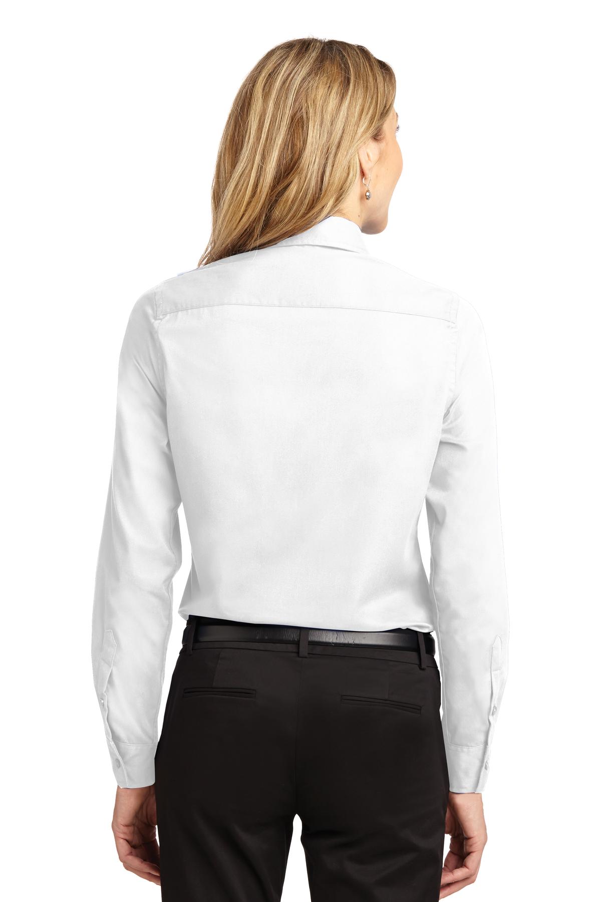 Port Authority Women's Long Sleeve Easy Care Shirt.  L608 White/ Light Stone