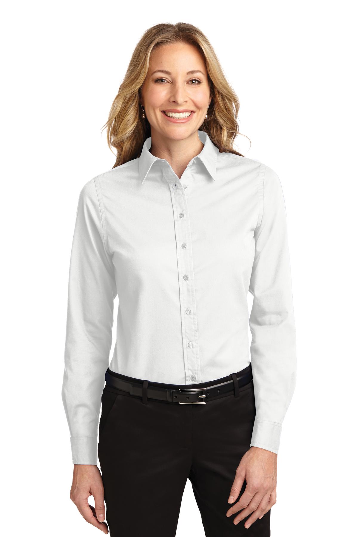 Port Authority Women's Long Sleeve Easy Care Shirt.  L608 White/ Light Stone