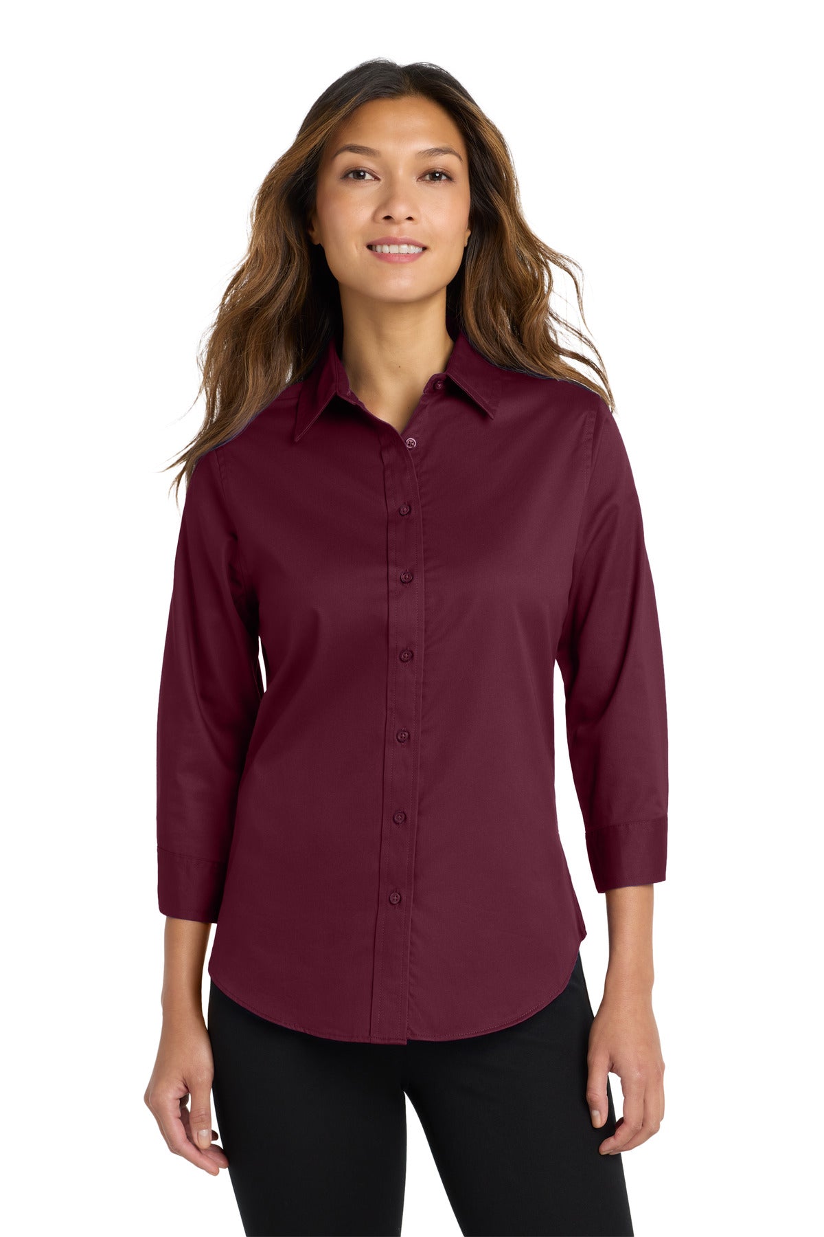 Port Authority Women's 3/4-Sleeve Easy Care Shirt L612 Burgundy