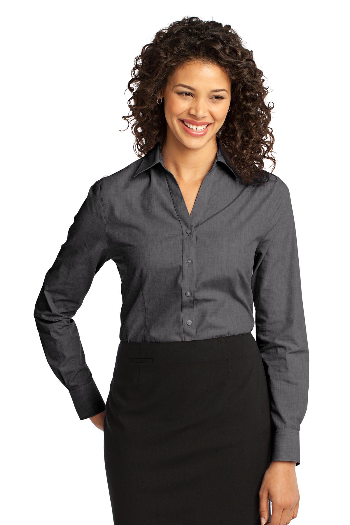 Port Authority Women's Crosshatch Easy Care Shirt. L640 Soft Black