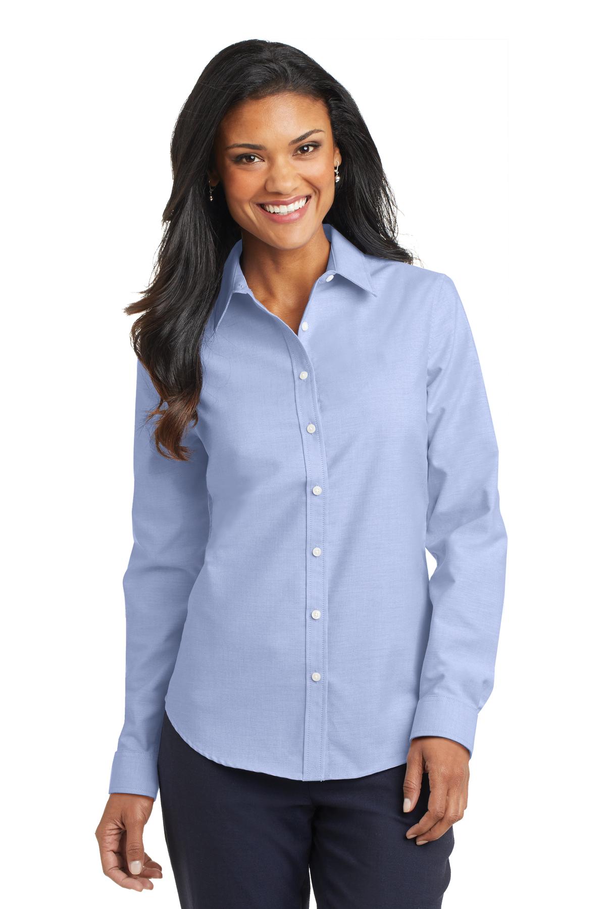 Port Authority Women's SuperPro Oxford Shirt. L658 Oxford Blue