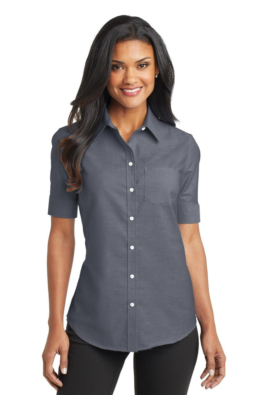 Port Authority Women's Short Sleeve SuperPro Oxford Shirt. L659 Black