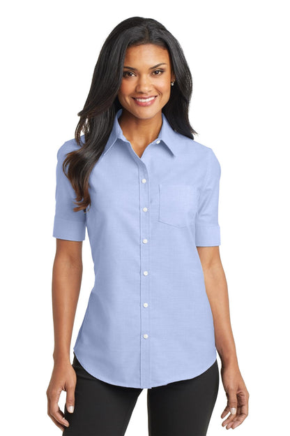 Port Authority Women's Short Sleeve SuperPro Oxford Shirt. L659 Oxford Blue