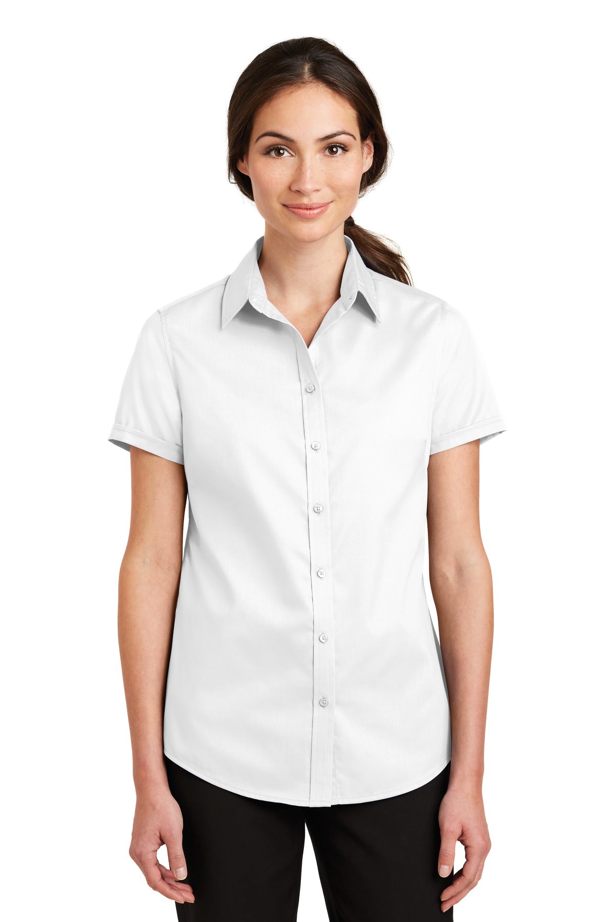 Port Authority Women's Short Sleeve SuperPro Twill Shirt. L664 White