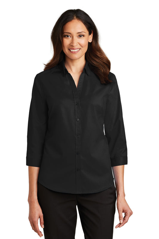 Port Authority Women's 3/4-Sleeve SuperPro Twill Shirt. L665 Black