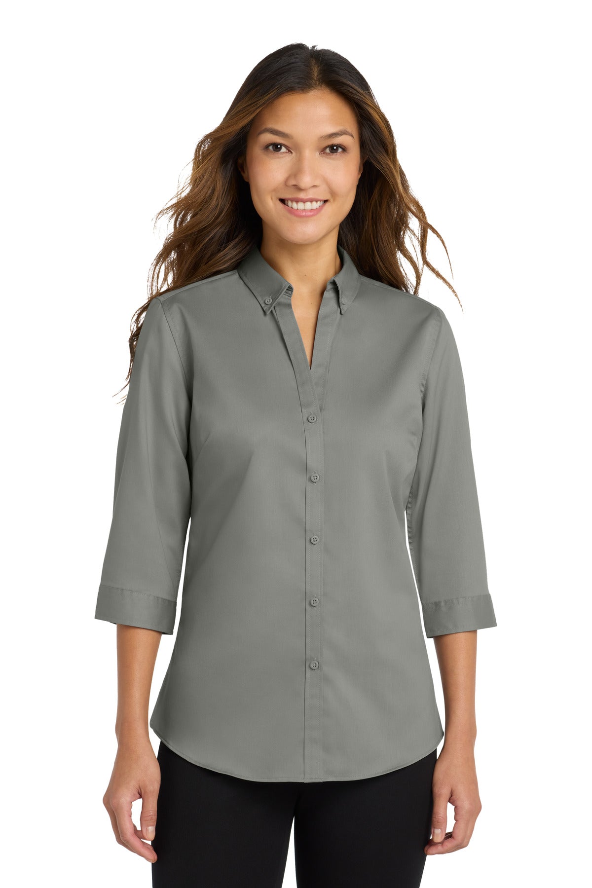 Port Authority Women's 3/4-Sleeve SuperPro Twill Shirt L665 Monument Grey