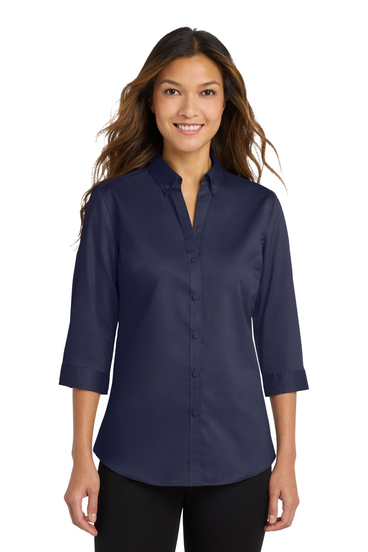 Port Authority Women's 3/4-Sleeve SuperPro Twill Shirt L665 True Navy