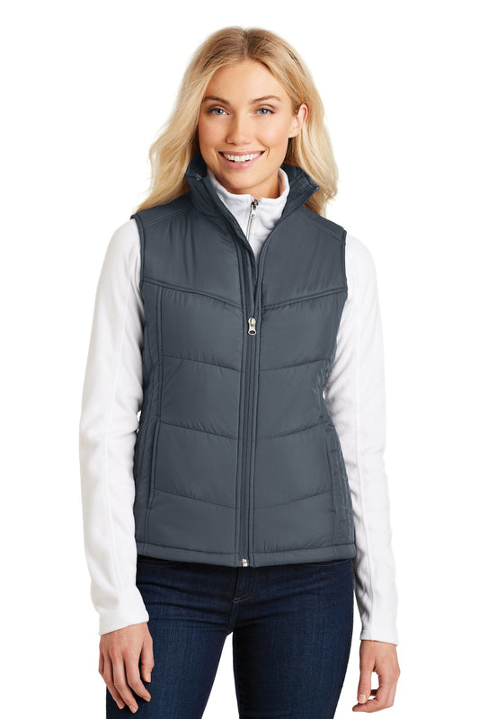 Port Authority Women's Puffy Vest. L709 Dark Slate/ Black