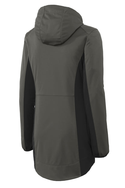 Port Authority Women's Active Hooded Soft Shell Jacket. L719 Grey Steel/ Deep Black