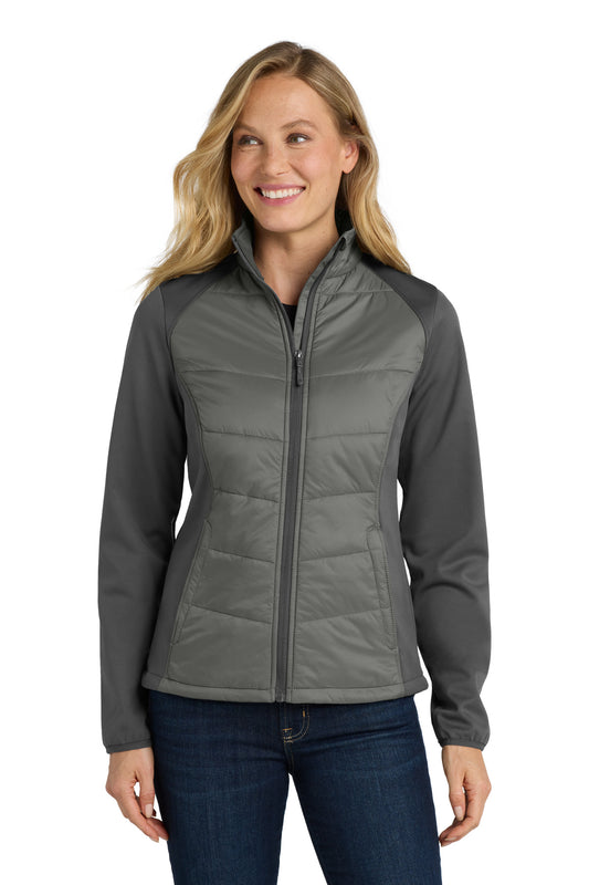 Port Authority Women's Hybrid Soft Shell Jacket. L787 Smoke Grey/ Grey Steel