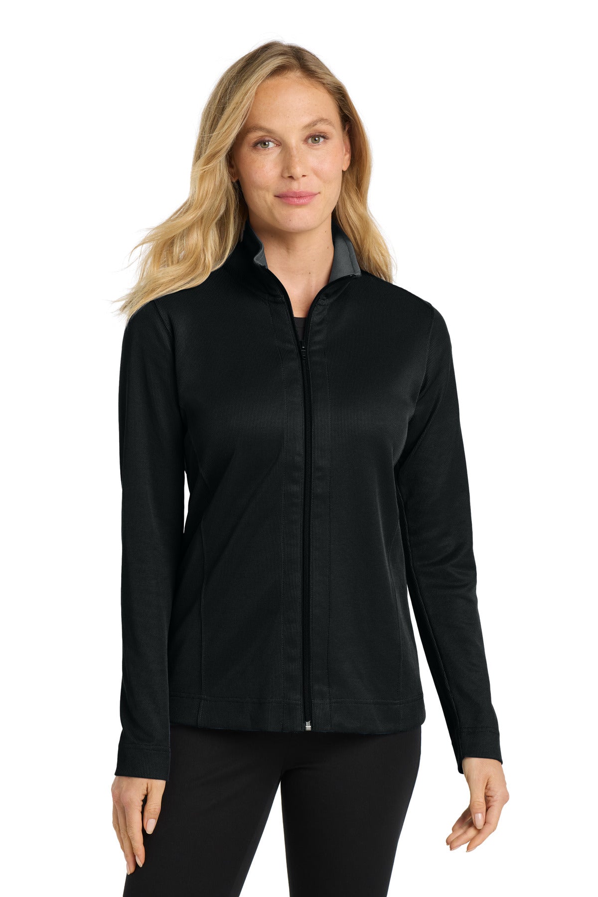 Port Authority Women's Vertical Texture Full-Zip Jacket L805 Black/ Iron Grey